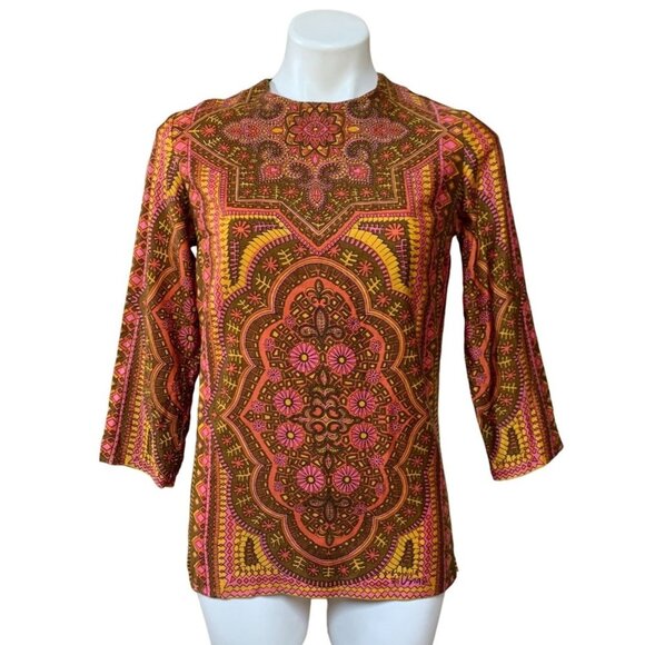 Vera Neumann Vintage 1960s Print Shirt Orange Pink Size XS/S - Picture 1 of 9